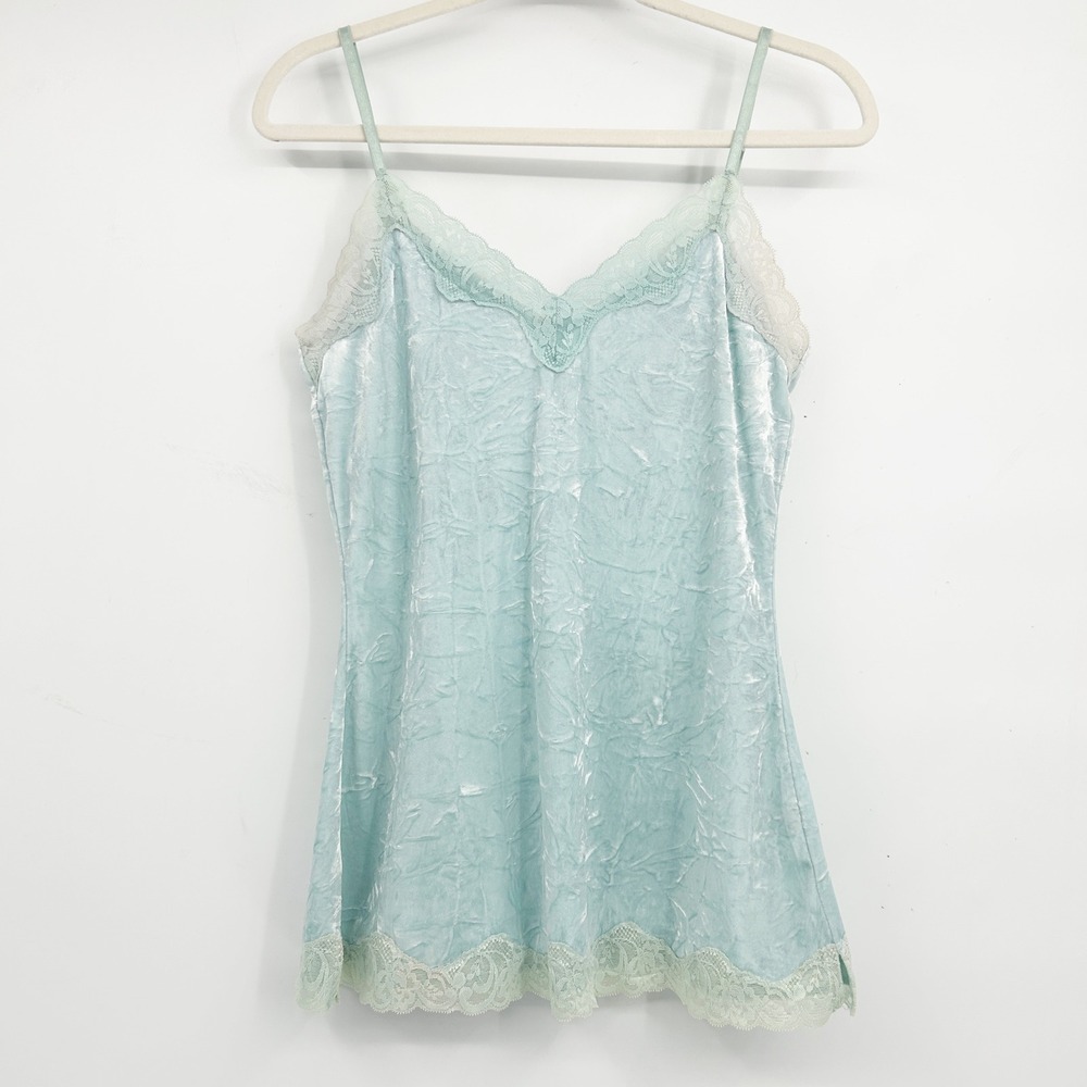 INC Womens Blue Crushed Velvet Lace Trim Y2K Fairycore Spring Cami Top Size M
